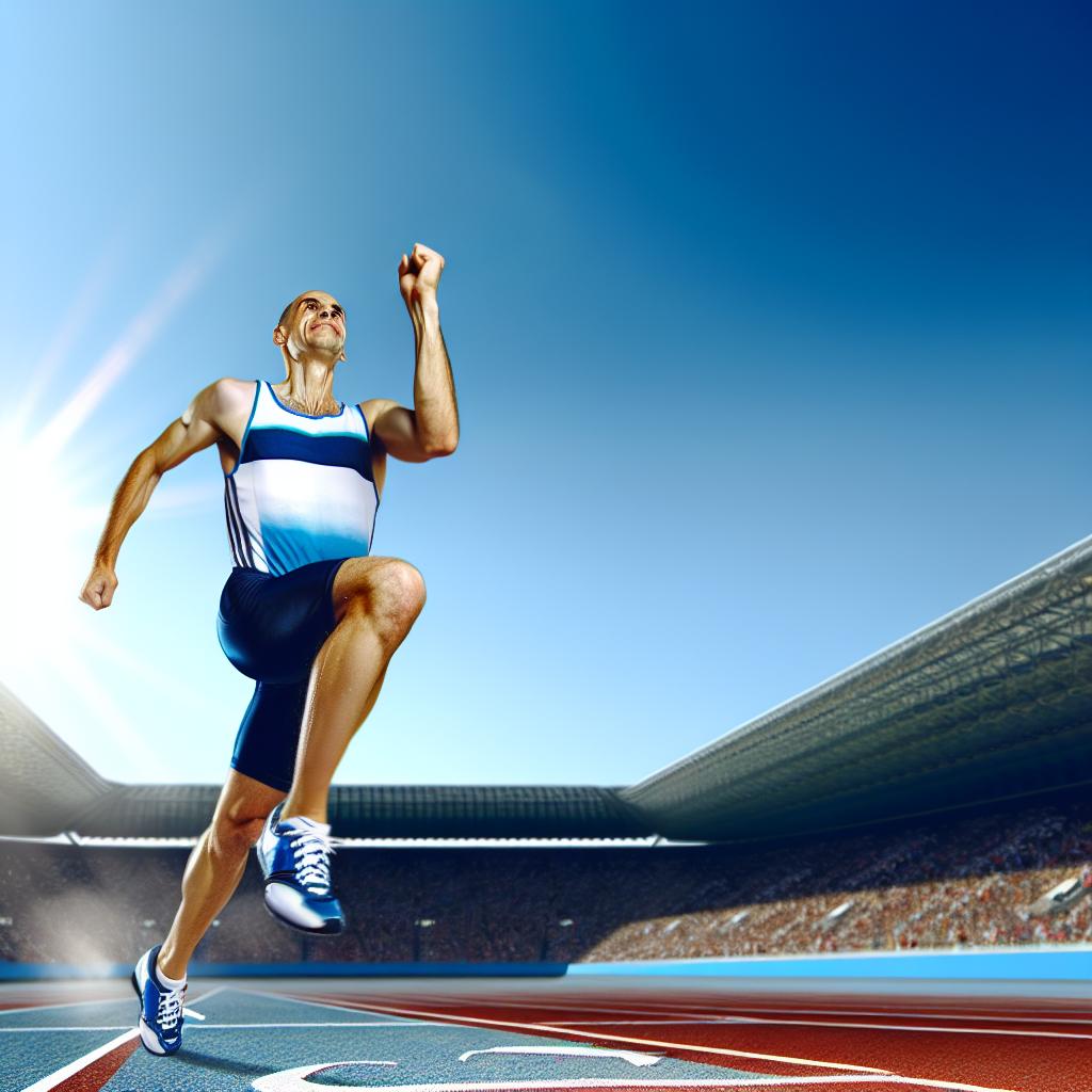 Un atleta corriendo en una pista con una meta claramente definida.